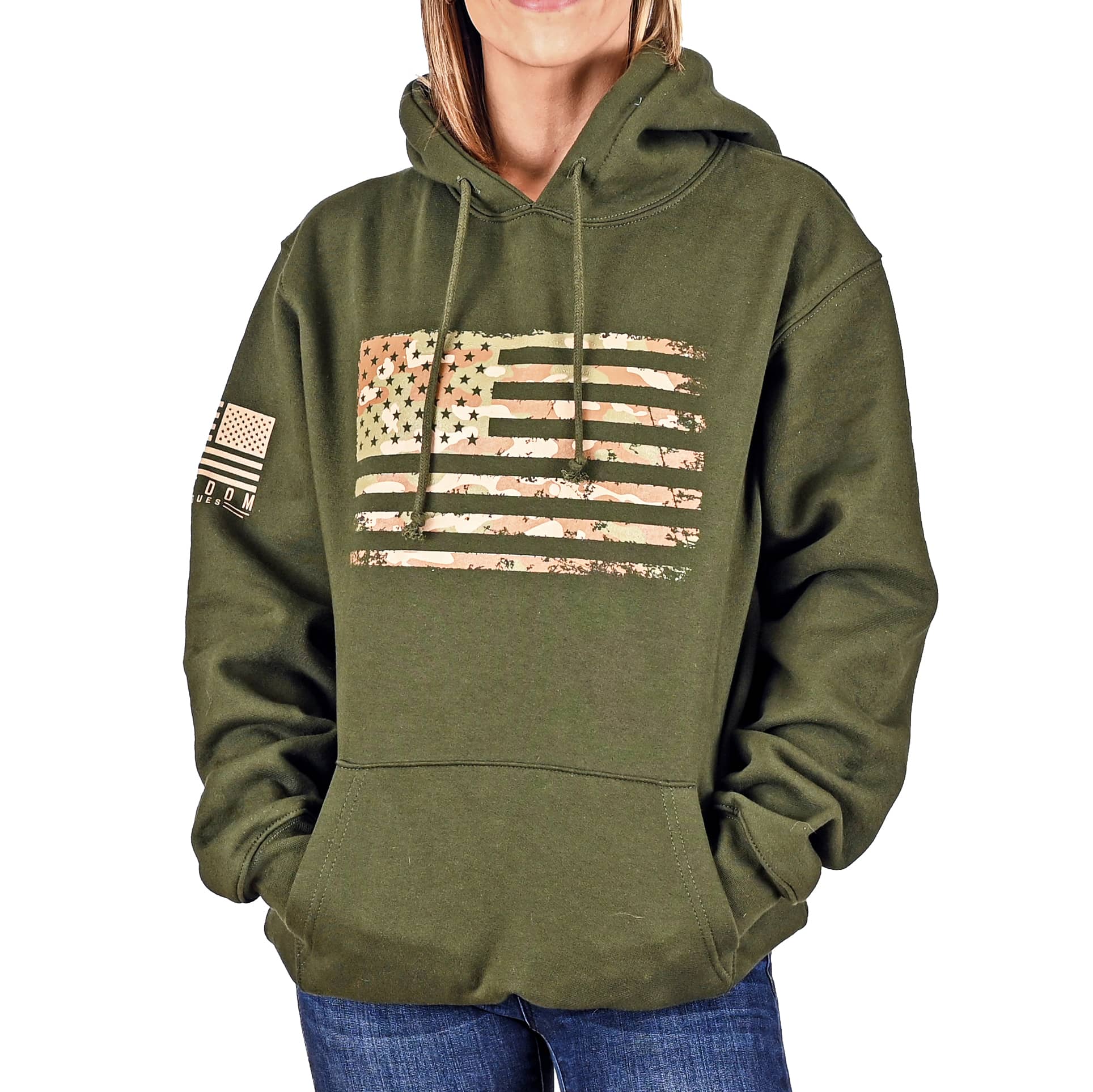 Women's Heavyweight Oversized Arid Camo Flag Hoodie (OD Green