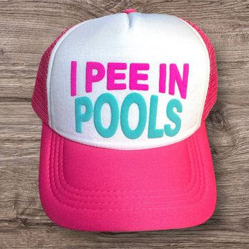 Trucker Hat -  I Pee In Pools - Pink_Teal