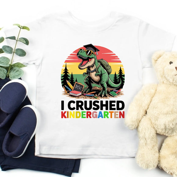 I Crushed Kindergarten T-Rex Dinosaur Graduation T-Shirt for Kids