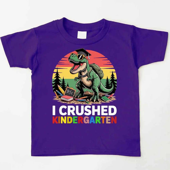 I Crushed Kindergarten T-Rex Dinosaur Graduation T-Shirt for Kids