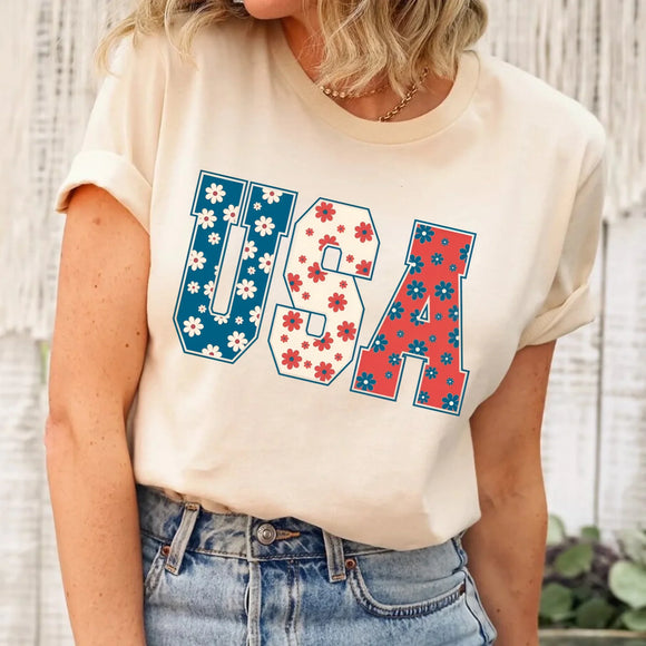 USA Floral T-Shirt - Independence Day Flowers Tees