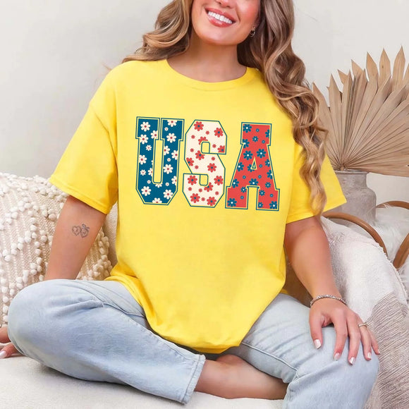 USA Floral T-Shirt - Independence Day Flowers Tees