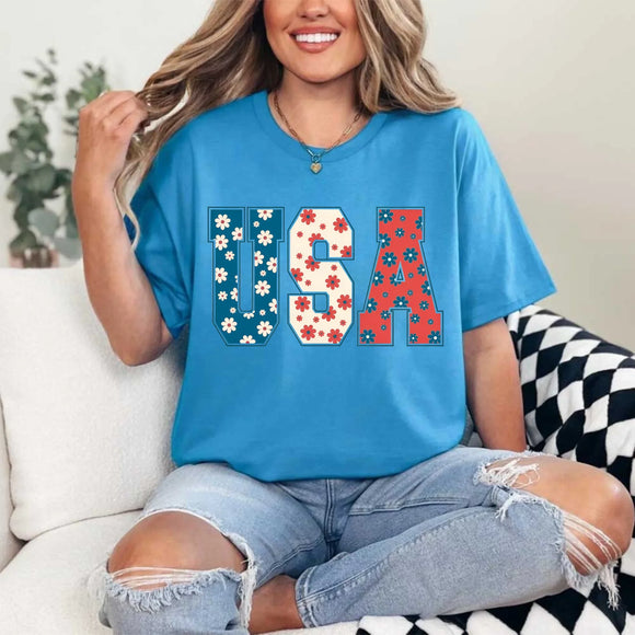 USA Floral T-Shirt - Independence Day Flowers Tees