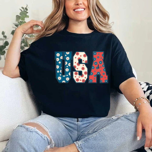 USA Floral T-Shirt - Independence Day Flowers Tees