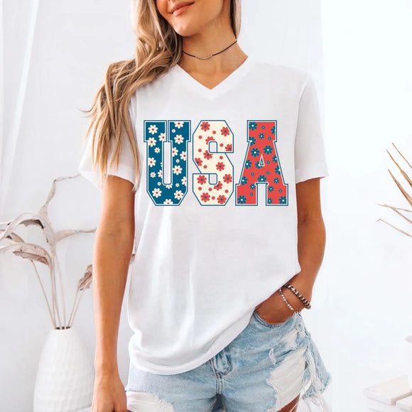 USA Floral T-Shirt - Independence Day Flowers Tees