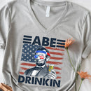 Abe Drinkin 4th of July Unisex V-Neck Shirt – Abraham Lincoln Patriotic Drinking Tee-2