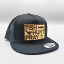 Fish Hunt Pray Christian (Brown) Trucker Hat-5