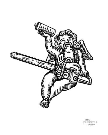 Wildland Firefighter Cherub With Chainsaw