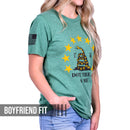 Women's Don't Tread on Me Patriotic Boyfriend Fit T-Shirt (Heather Green)-2