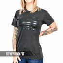 Women's Murdered Out American Flag Boyfriend Fit Patriotic T-Shirt - Heather Black-3