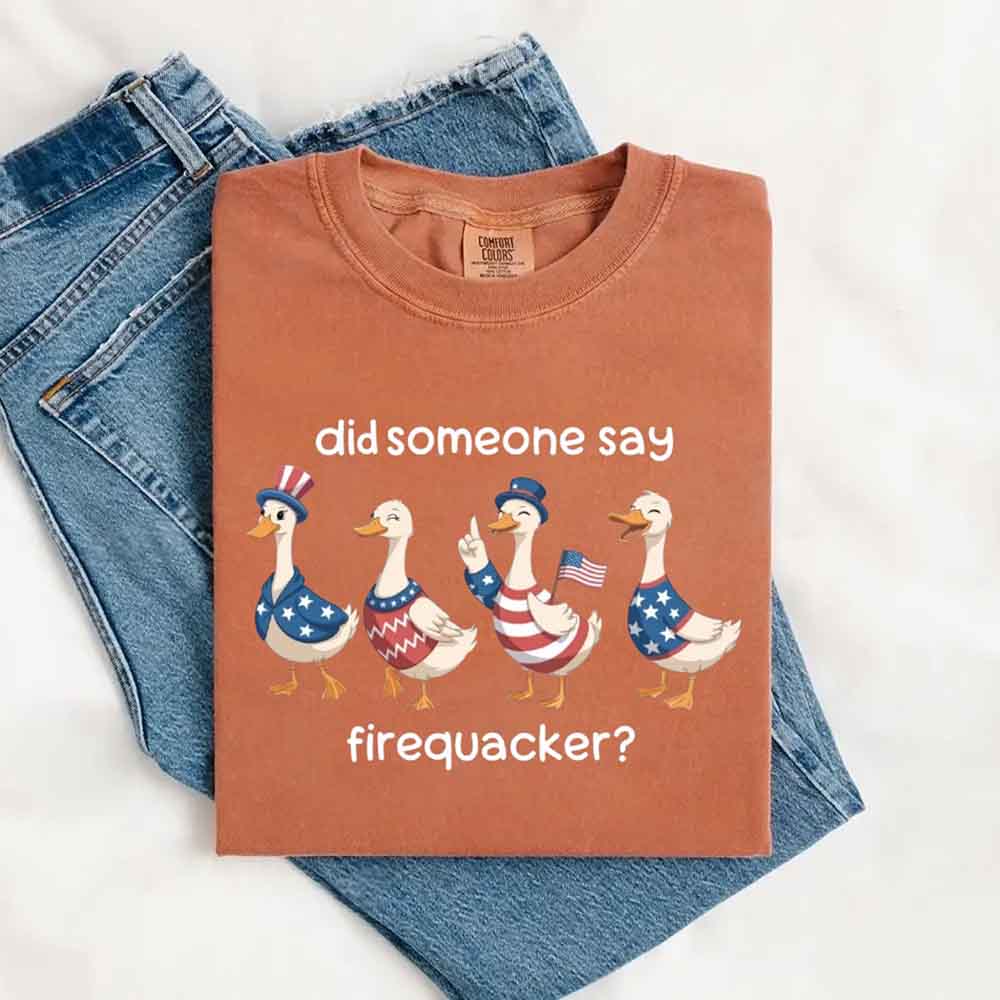 Firequacker Goose Comfort Colors Tee – Funny 4th of July Shirt, Vintage USA Patriotic T-Shirt