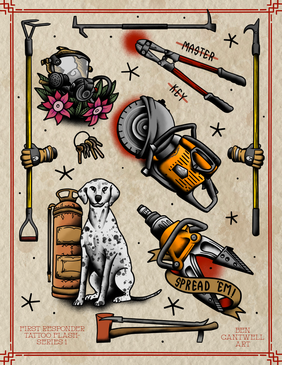 First Responder Tattoo Flash Sheet - Firefighting (Part 2)
