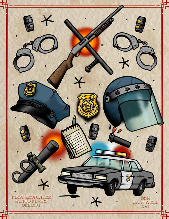 First Responder Tattoo Flash Sheet - Law Enforcement