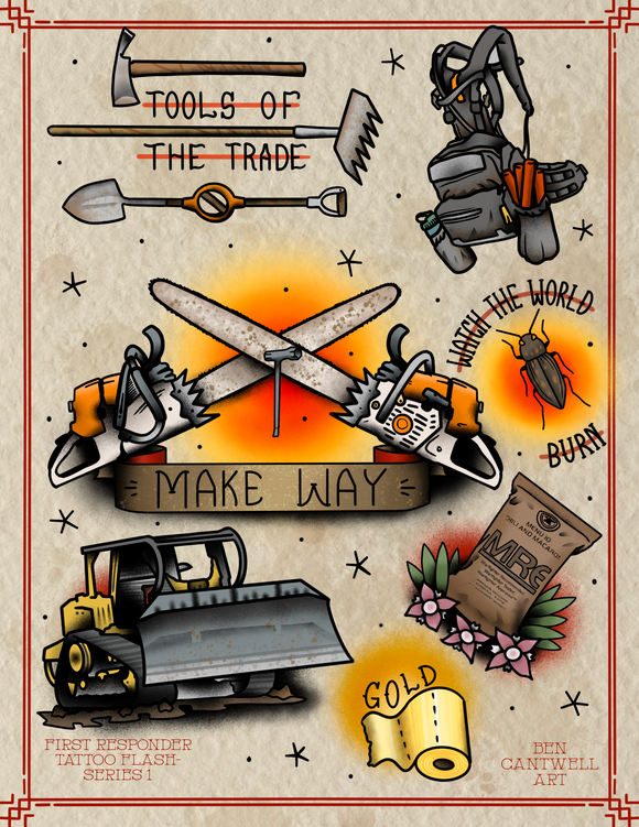 First Responder Tattoo Flash Sheet - Wildland Firefighting