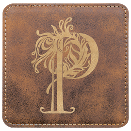 Coaster - Rustic/Gold Square Leatherette, 6 Coaster set with holder - 0