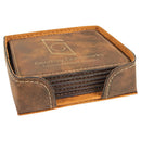 Coaster - Rustic/Gold Square Leatherette, 6 Coaster set with holder-1