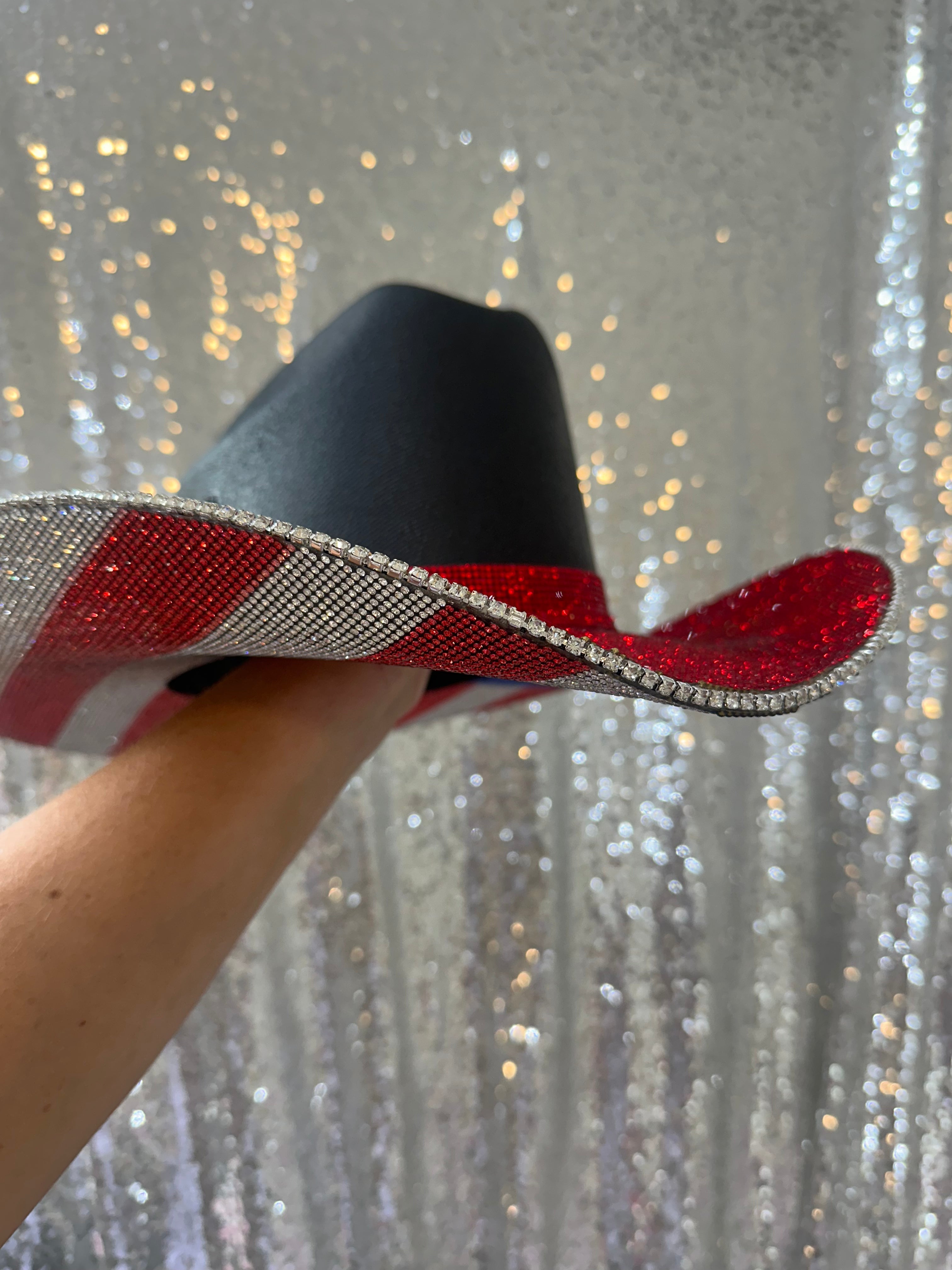 The "America" Hat in Black - Red Rhinestones on Top