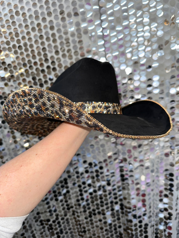 Black Suede & Brown Leopard Rhinestones