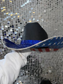 The "America" Hat in Black - Blue Rhinestones on Top-3