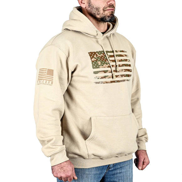 Men's Heavyweight Oversized Arid Camo Flag Hoodie (Sand)