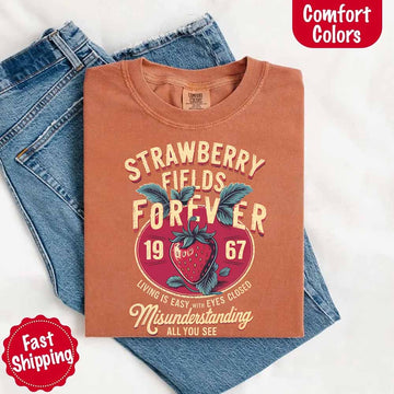 Old School Rock Band Tee – Strawberry Fields Retro Graphic Comfort Colors-Inspired Shirt - 0