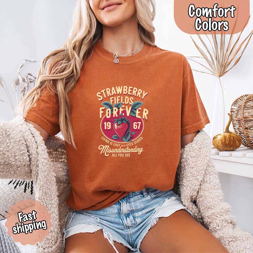 Old School Rock Band Tee – Strawberry Fields Retro Graphic Comfort Colors-Inspired Shirt