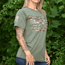 Women's Camo American Flag Patriotic Boyfriend Fit T-Shirt (Army Green)-3