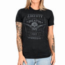 Women's Liberty or Death Patriotic Boyfriend Fit T-Shirt (Black on Black)-2
