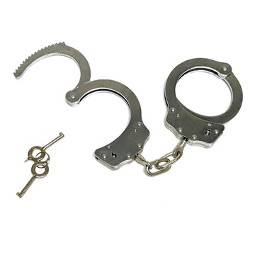 Handcuffs Deluxe Double-Lock Nickel Plated with Key - Fully Functional Locking Prop