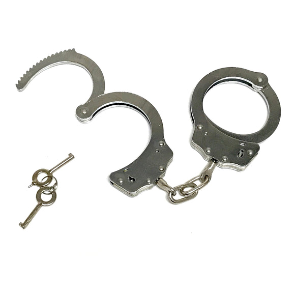 Handcuffs Deluxe Double-Lock Nickel Plated with Key - Fully Functional Locking Prop