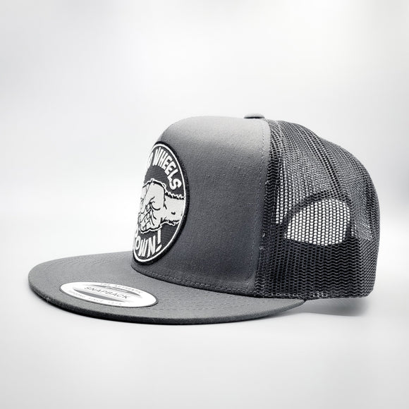 Two Wheels Down Harley Motorcycle Trucker Hat