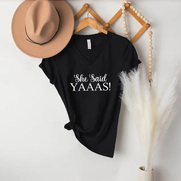 💍 I Said YAAAS Bachelorette Crew Party 🍾 Matching V-Neck T-Shirts - 0