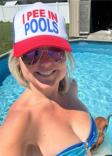 Trucker Hat -  I Pee In Pools - Pink_Teal