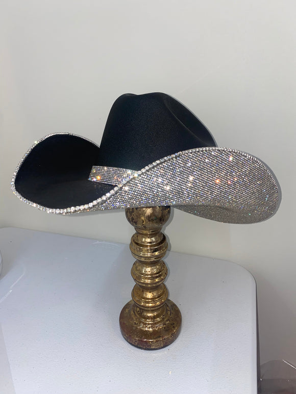 Square shaped Black & Crystal Hat