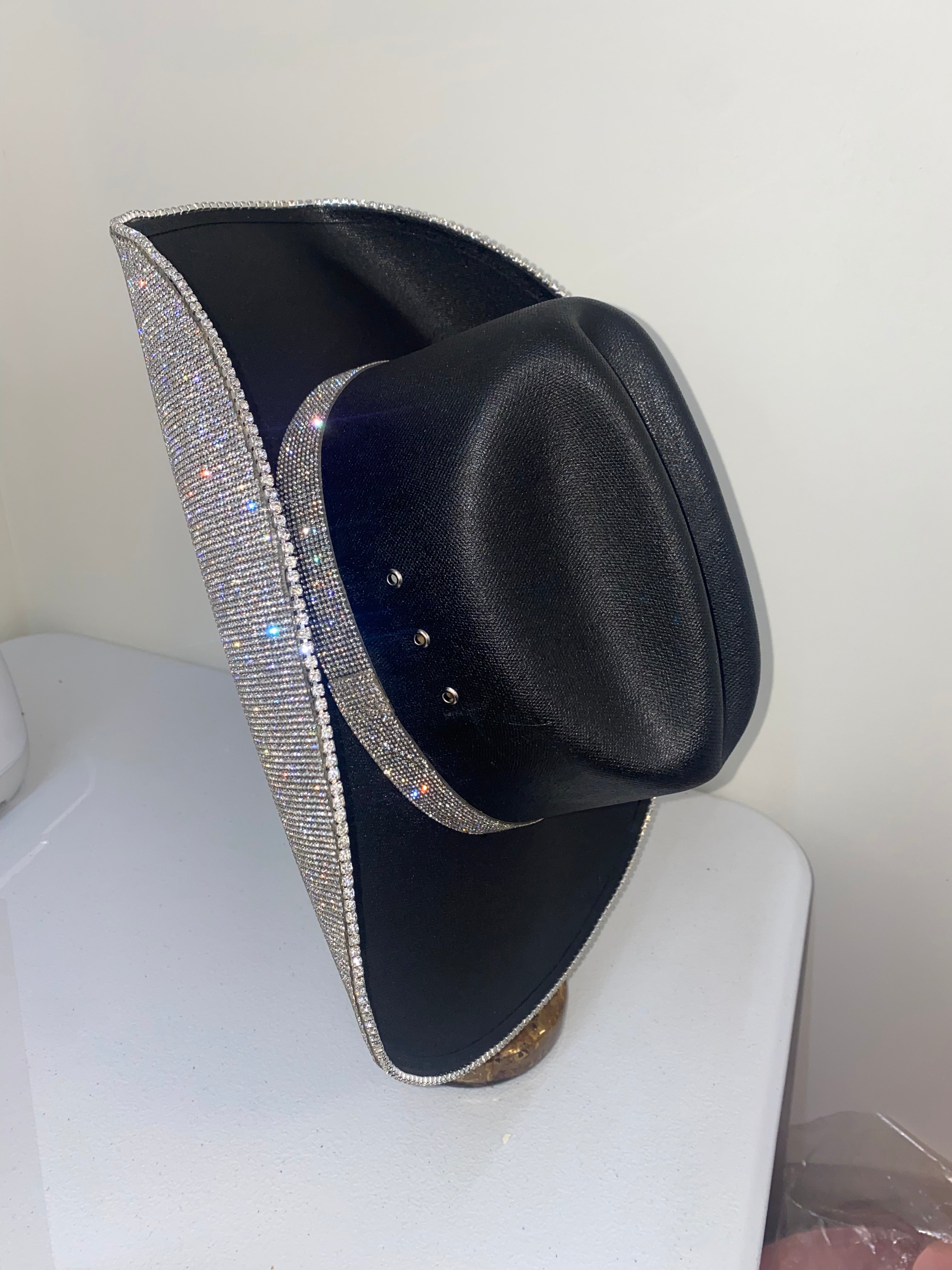 Square shaped Black & Crystal Hat