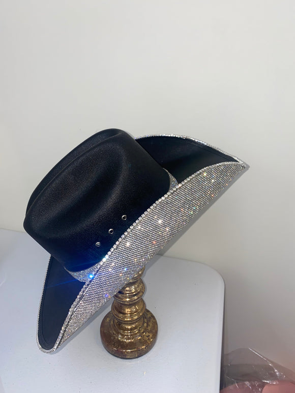 Square shaped Black & Crystal Hat