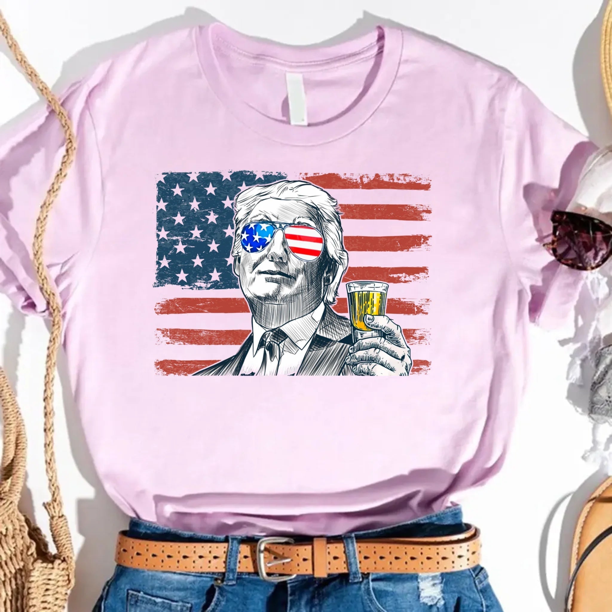 Donald Trump Drinking Party T Shirt Crew Neck Unisex
