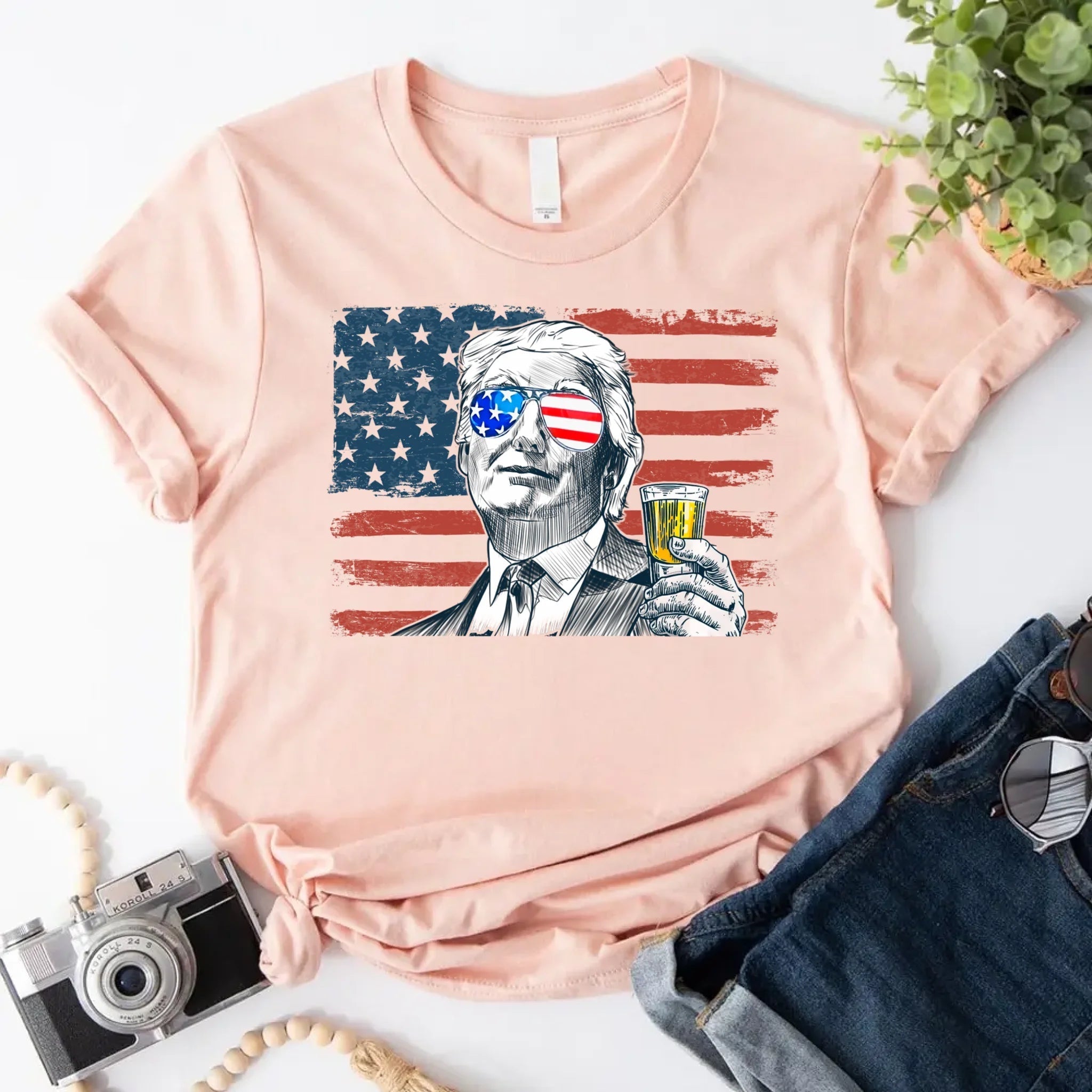 Donald Trump Drinking Party T Shirt Crew Neck Unisex