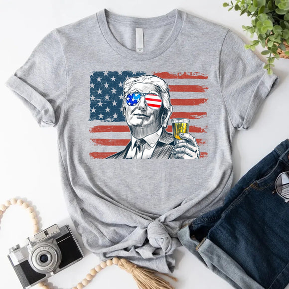 Donald Trump Drinking Party T Shirt Crew Neck Unisex