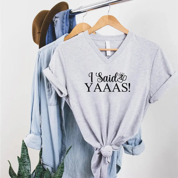 💍 I Said YAAAS Bachelorette Crew Party 🍾 Matching V-Neck T-Shirts